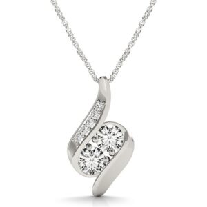14k White Gold Two Stone Curved Diamond Pendant Necklace (3/4 cttw)