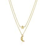 14k Gold Double-Strand Chain Puff Moon & Star Necklace