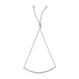 14k White Gold Smooth Curved Bar Lariat Design Bracelet (1.00 mm)