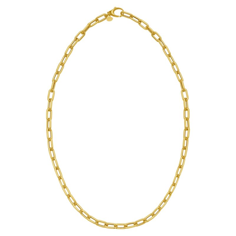 14K Yellow Gold Charm Lock Paperclip Chain Necklace