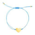 Blue Cord Adjustable Bracelet with 14k yellow Gold Heart 9 1/4 inch