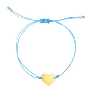 Blue Cord Adjustable Bracelet with 14k yellow Gold Heart 9 1/4 inch