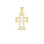 14k Two Tone Gold Diamond Cut Cross Pendant High Polish