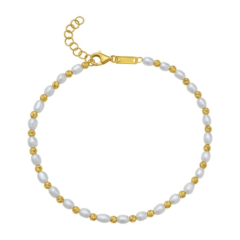 14K Yellow Gold Faceted Bead and Freshwater Pearl Bracelet 3 mm