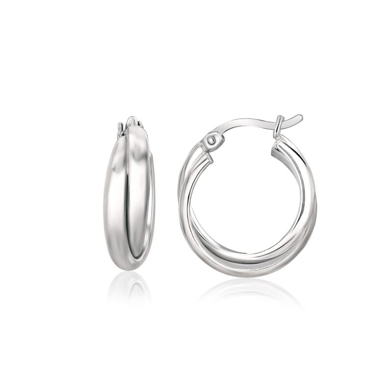 Dual Round Entwined Hoop Earrings Sterling Silver