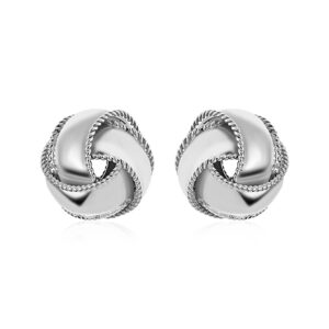 Textured and Polished Love Knot Earrings in Sterling Silver (13 mm)
