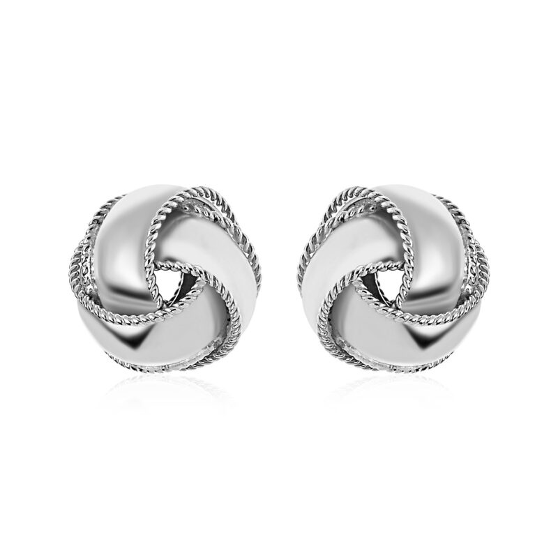 Textured and Polished Love Knot Earrings in Sterling Silver (13 mm)