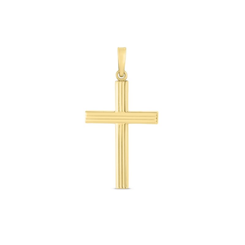 14k Yellow Gold Ribber Cross Pendant High Polish