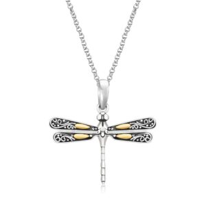 Dragonfly Pendant Necklace 18k Gold and Silver