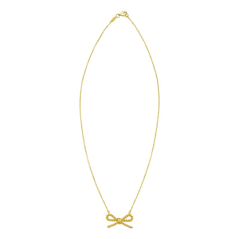 14K Yellow Gold Polished Twisted Rope Bow Necklace