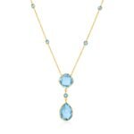 14k Yellow Gold Necklace with Pear-Shaped and Cushion Blue Topaz Briolettes