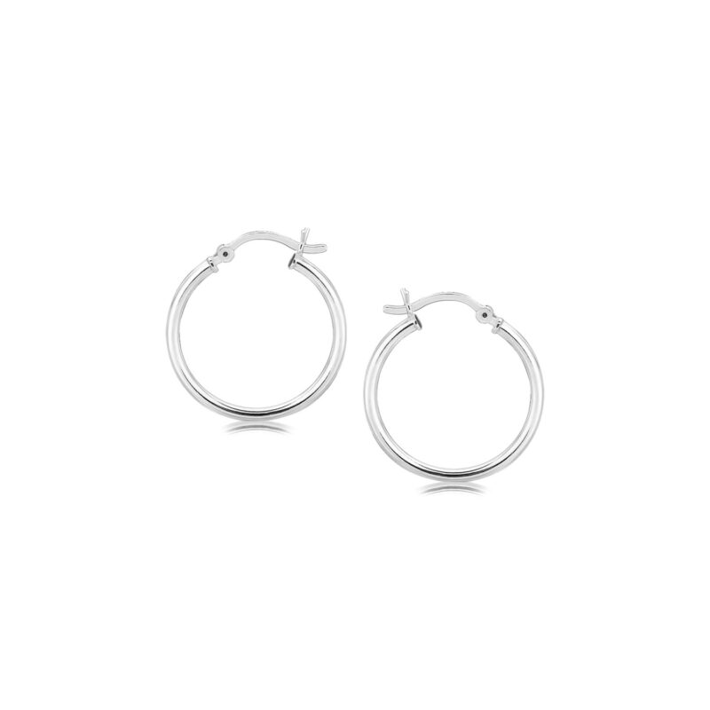 Thin Hoop Earrings Sterling Silver Polished Rhodium Plating (2x20mm)