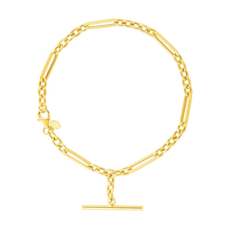 14k Gold Alternating Oval and Round Chain Bracelet with Toggle (3.90 mm)