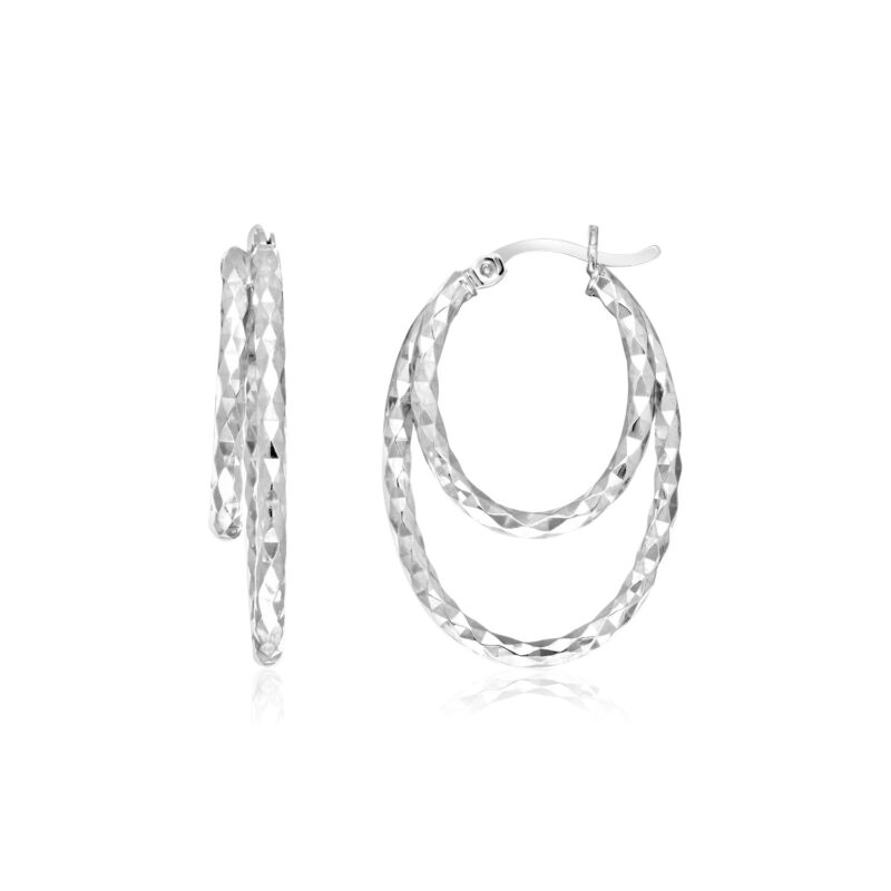 Double Oval Hoop Earrings Sterling Silver Textured
