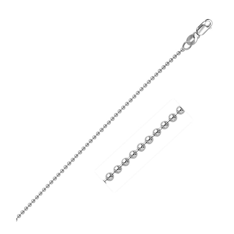 14k White Gold Bead Chain Necklace 1.5mm