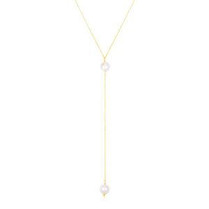 14k Yellow Gold Lariat Necklace with Pearls