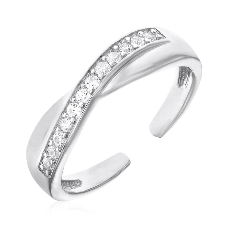 Cubic Zirconia Toe Ring with Crossover Motif Sterling Silver