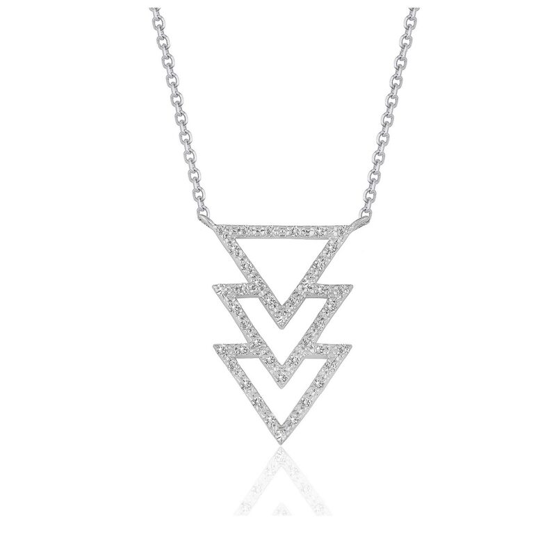 Triple Triangle Diamond Pendant Necklace 14k White Gold 1/5 carat
