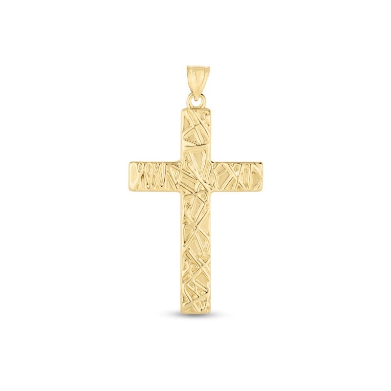 14k Yellow Gold Textured Cross Pendant High Polish