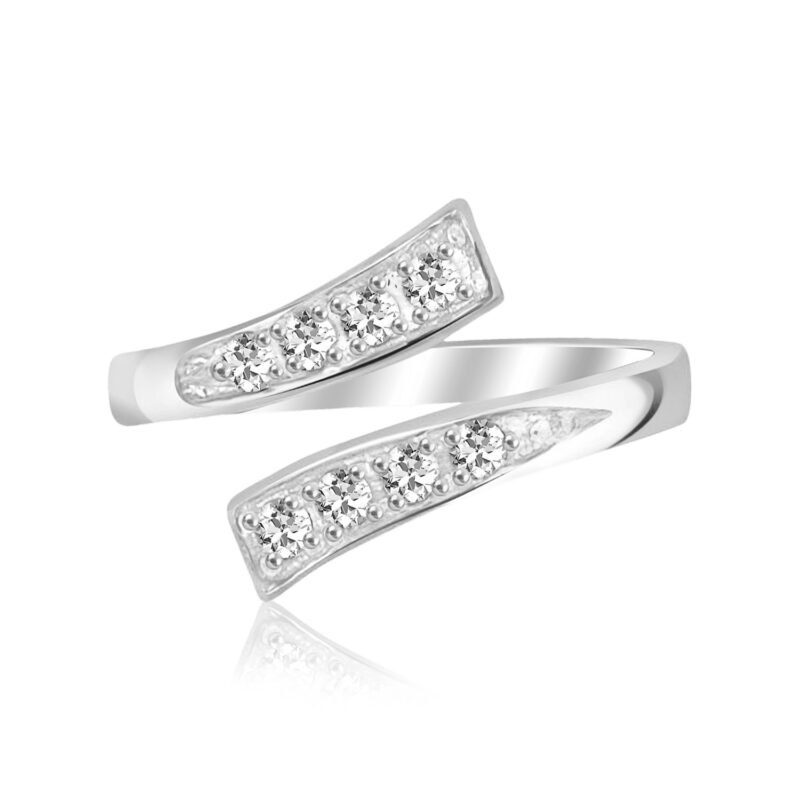 Cubic Zirconia Toe Ring Open Adjustable Sterling Silver Rhodium Plated