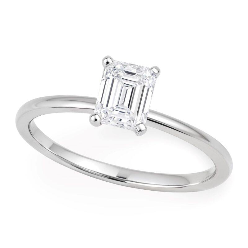 1 Carat Emerald Lab Grown Diamond Solitaire Ring in 14K White Gold