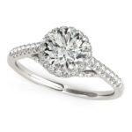 Round Cut Pave Set Shank Diamond Engagement Ring 1 3/8 cttw 14k White Gold