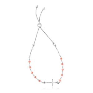 Sterling Silver Adjustable Bracelet with Cross White and Rose Finish (1.2 mm)