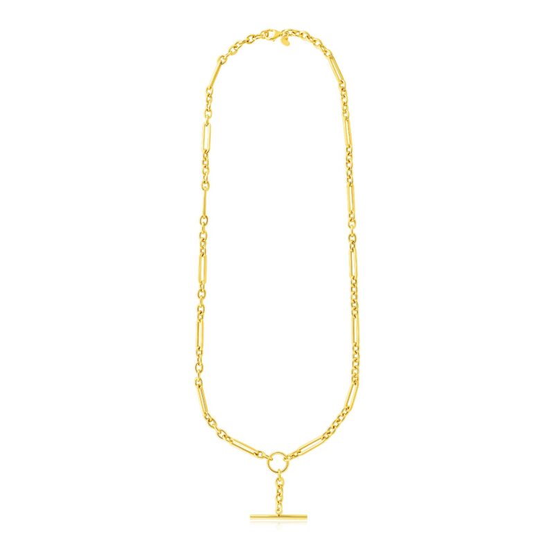14k Yellow Gold Alternating Oval and Round Chain Necklace with Toggle