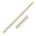 14k Gold Curb Chain Bracelet with White Pave Two Tone 8 1/2 inch (11.50 mm)