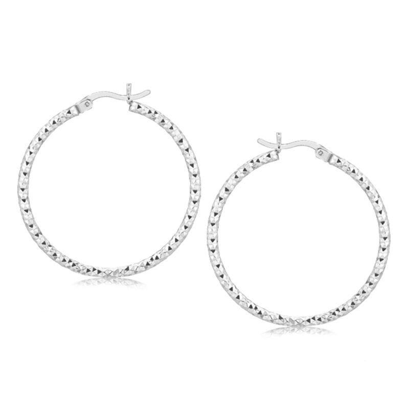 Sterling Silver Woven Hoop Earrings Rhodium Plated Polished (2x30mm)