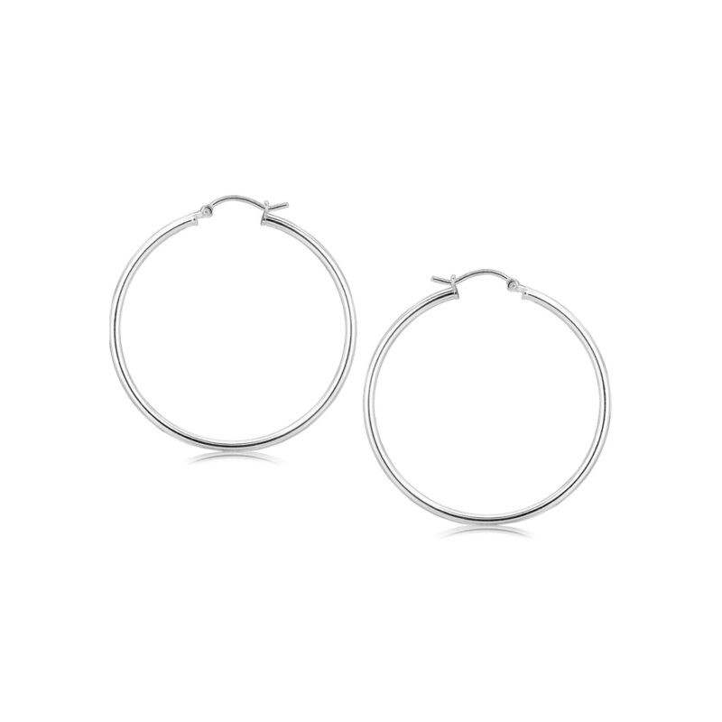 Sterling Silver Thin Large Hoop Earrings Rhodium Plated (2x40mm)