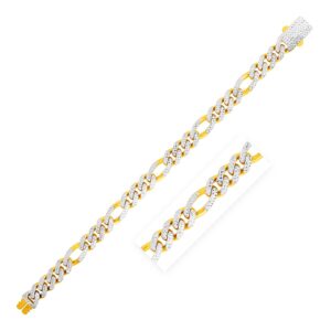 14k Gold White Pave Modern Lite Figaro Bracelet (9.50 mm)