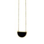 Onyx Geometric Half Moon Necklace in 14K Yellow Gold
