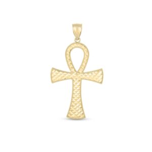 14k Yellow Gold Ankh Pendant High Polish Textured