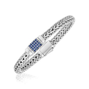 Sterling Silver Weave Motif Bracelet with Blue Sapphire Embellishments (7 mm)