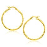 Round Hoop Earrings 14k Yellow Gold Tube Textured (1.5x25mm)