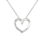 Open Heart Pendant Necklace with Diamonds in Sterling Silver