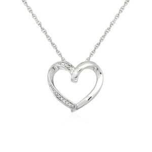 Open Heart Pendant Necklace with Diamonds in Sterling Silver