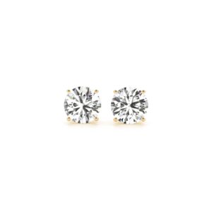 Lab Grown Round Diamond Stud Earrings 2 Carat 14k Yellow Gold