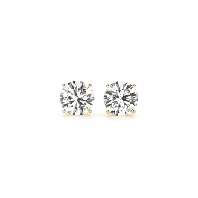 Lab Grown Round Diamond Stud Earrings 2 Carat 14k Yellow Gold