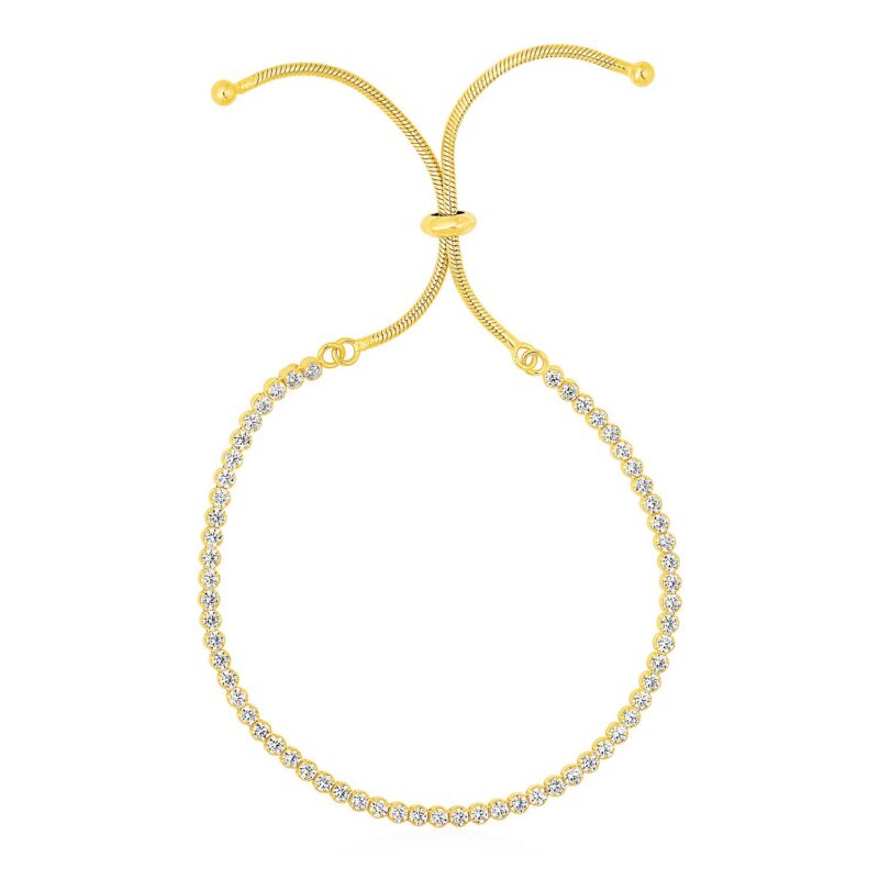 Adjustable Tennis Style Bracelet with Cubic Zirconia in Sterling Silver Yellow Finish (5.1 mm)