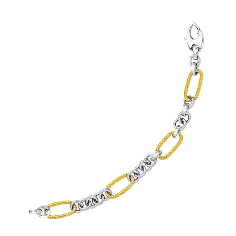 14k Two-Tone Gold Bracelet with Cable Oval and Round Links (7.10 mm)