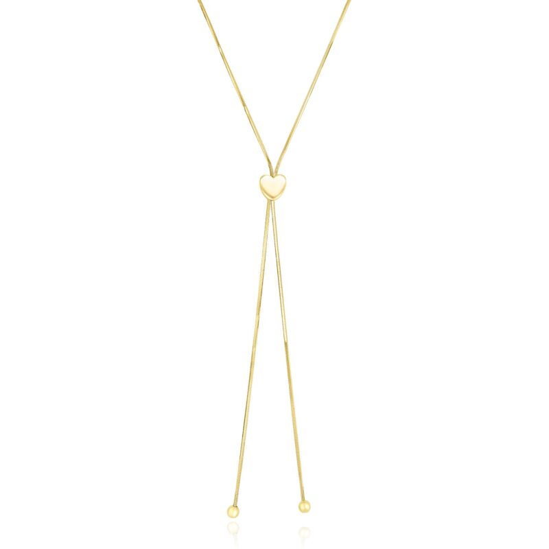 14k Yellow Gold Adjustable Heart Lariat Necklace