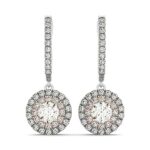 Halo Drop Diamond Earrings 3/4 Carat 14k White And Rose Gold
