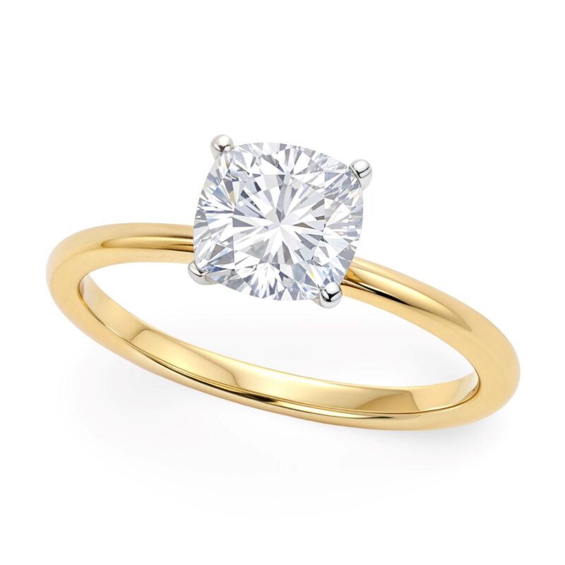 1 Carat Cushion Lab Grown Diamond Solitaire Ring 14K Yellow Gold