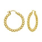 14K Yellow Gold Polished Medium Bead Hoop Earrings