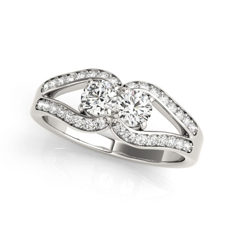 Two Stone Split Shank Diamond Ring 14k 0.7 Carat White Gold
