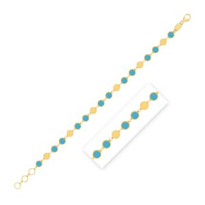 Turquoise Composite Gem Alternating Bracelet 14K Gold