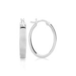 Sterling Silver Flat Style Oval Hoop Earrings with Rhodium Plating (4x14mm)