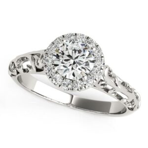 Halo Vintage Style Round Diamond Engagement Ring 0.6 Carat 14k White Gold